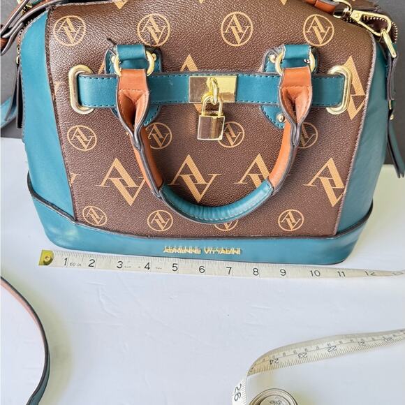 Adrianne Vittadini Signature Collection Dome Satchel w/Lock Chocolate Teal Bag - Picture 10 of 13